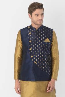DEYANN Ethanic Printed Navy Blue Color Nehru Jacket