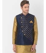 DEYANN Ethanic Printed Navy Blue Color Nehru Jacket