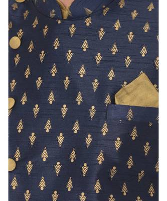 DEYANN Ethanic Printed Navy Blue Color Nehru Jacket 4