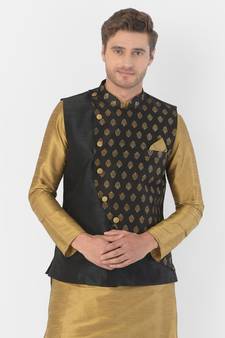 DEYANN Ethanic Printed Black Color Nehru Jacket