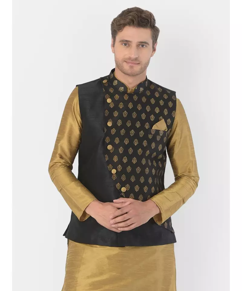 DEYANN Ethanic Printed Black Color Nehru Jacket