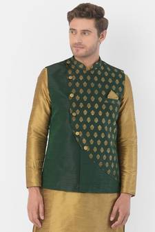 DEYANN Ethanic Printed Deep Green Color Nehru Jacket