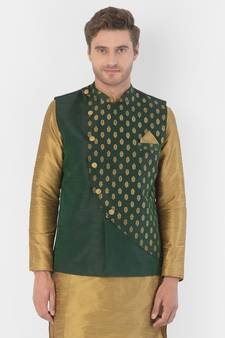 DEYANN Ethanic Printed Deep Green Color Nehru Jacket