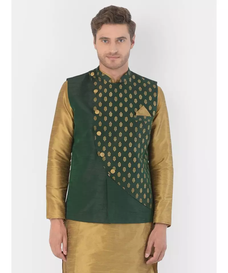 DEYANN Ethanic Printed Deep Green Color Nehru Jacket