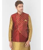 DEYANN Ethanic Printed Red Color Nehru Jacket