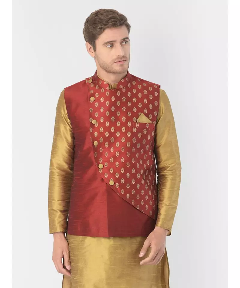 DEYANN Ethanic Printed Red Color Nehru Jacket