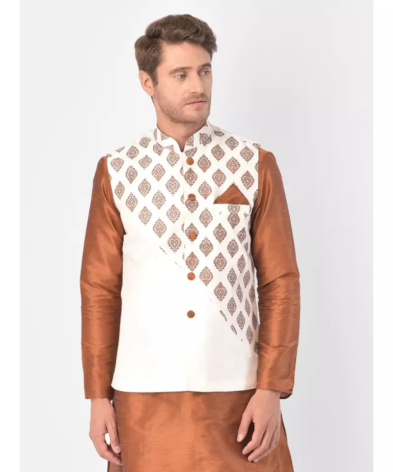 DEYANN Ethanic Printed Off White Color Nehru Jacket