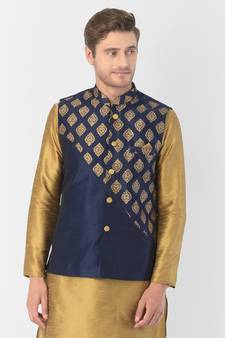 DEYANN Ethanic Printed Navy Blue Color Nehru Jacket