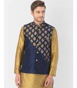 DEYANN Ethanic Printed Navy Blue Color Nehru Jacket