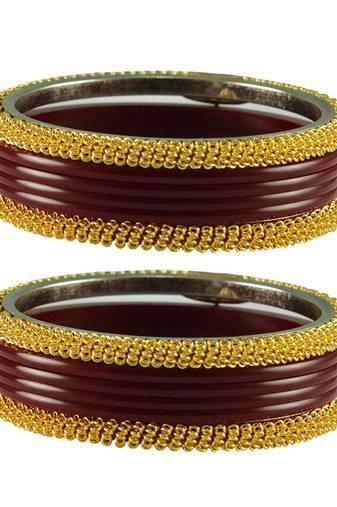 Maroon Color Acrylic And Brass Bangle