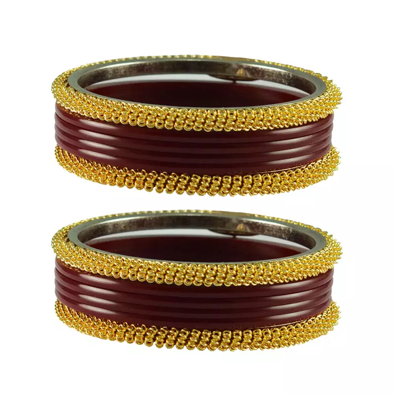 Maroon Color Acrylic And Brass Bangle