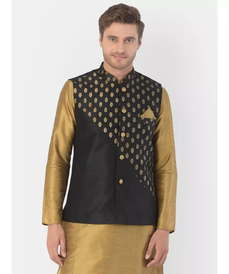 DEYANN Ethanic Printed Black Color Nehru Jacket