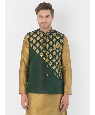 DEYANN Ethanic Printed Deep Green Color Nehru Jacket 1