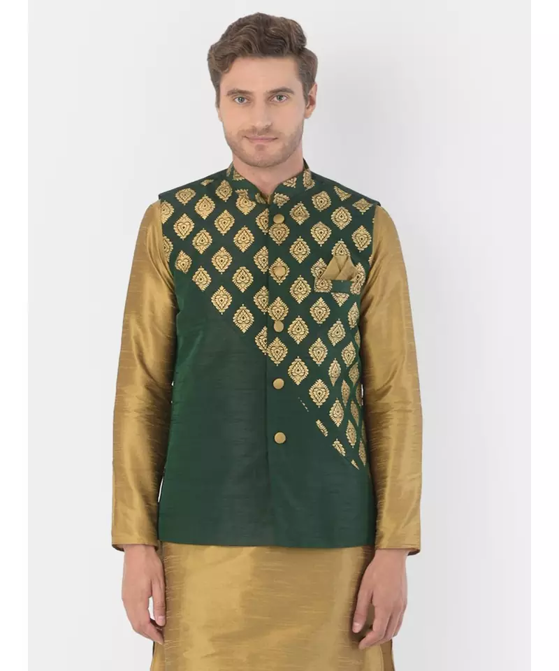DEYANN Ethanic Printed Deep Green Color Nehru Jacket