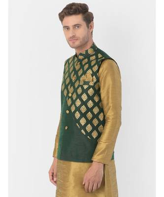 DEYANN Ethanic Printed Deep Green Color Nehru Jacket 2