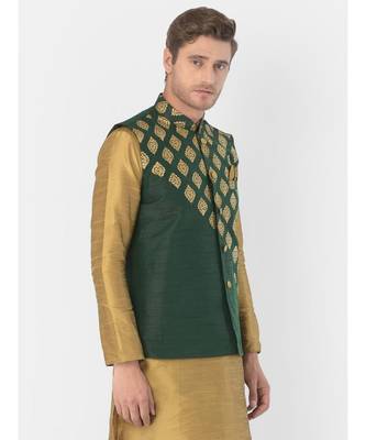 DEYANN Ethanic Printed Deep Green Color Nehru Jacket 3