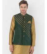 DEYANN Ethanic Printed Deep Green Color Nehru Jacket