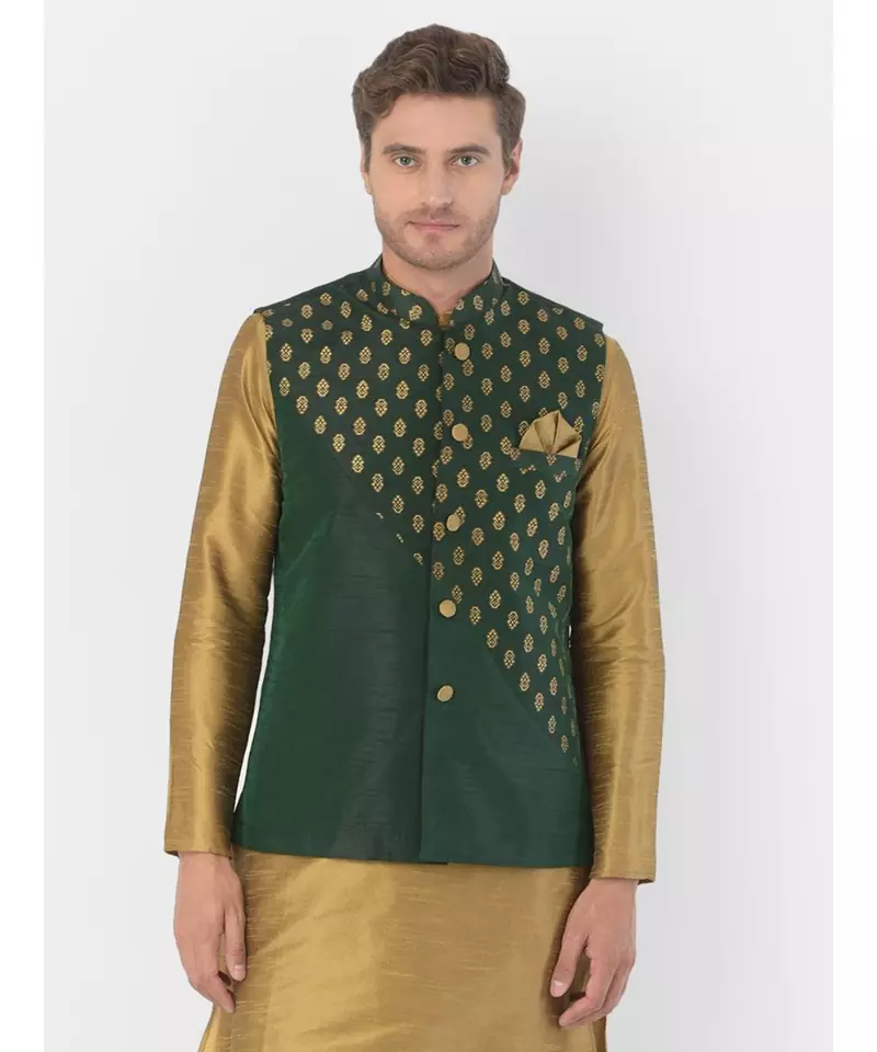 DEYANN Ethanic Printed Deep Green Color Nehru Jacket