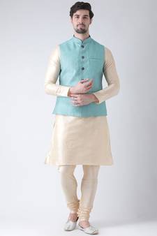 Men's Blue Color Nehru Jacket with Solid Kurta Set