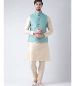 Men's Blue Color Nehru Jacket with Solid Kurta Set