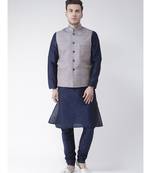 Men's Navy Blue Color Nehru Jacket with Solid Kurta Set