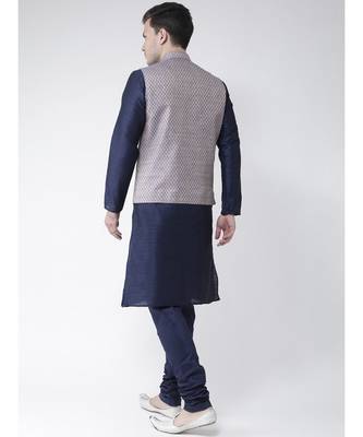 Men's Navy Blue Color Nehru Jacket with Solid Kurta Set 4