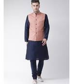Men's Coral Pink Color Nehru Jacket with Solid Kurta Set