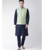 Men's Green Color Nehru Jacket with Solid Kurta Set
