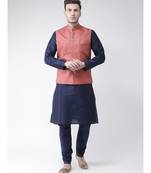 Men's Red Color Nehru Jacket with Solid Kurta Set