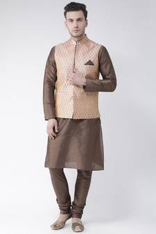 Men's Cream Color Nehru Jacket with Solid Kurta Set
