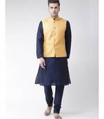 Men's Yellow Color Nehru Jacket with Solid Kurta Set
