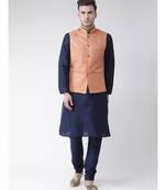 Men's Orange Color Nehru Jacket with Solid Kurta Set