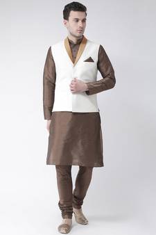 Men's Off White Color Nehru Jacket with Kurta set