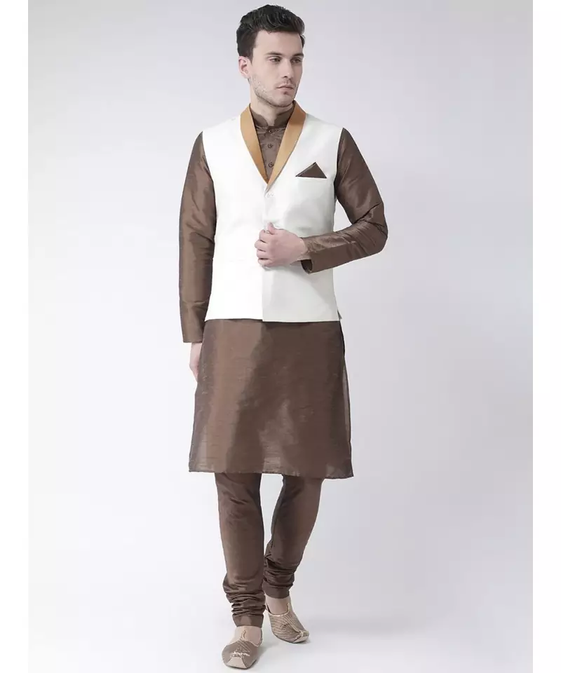Men's Off White Color Nehru Jacket with Kurta set