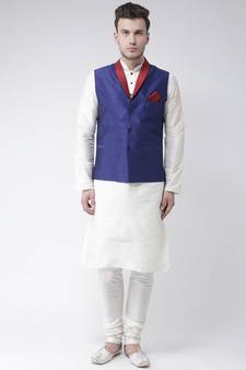 Men's Royal Blue Color Nehru Jacket with Kurta set