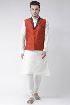 Men's Orange Color Nehru Jacket with Kurta set