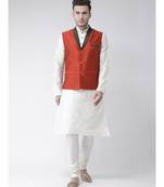 Men's Orange Color Nehru Jacket with Kurta set