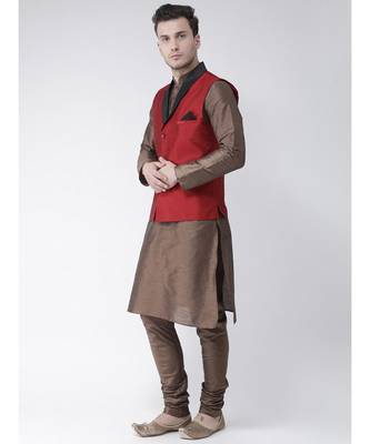Men's Red Color Nehru Jacket with Kurta set 2