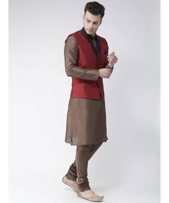 Men's Red Color Nehru Jacket with Kurta set 3