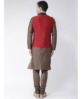 Men's Red Color Nehru Jacket with Kurta set 4
