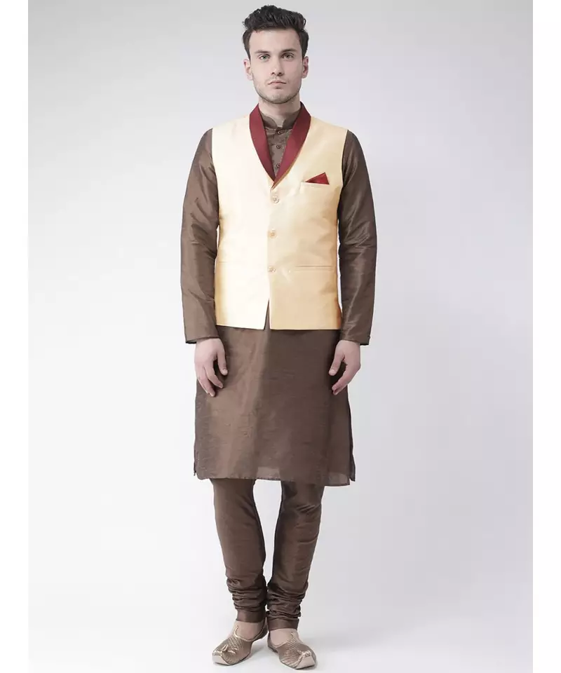 Men's Cream Color Nehru Jacket with Kurta set