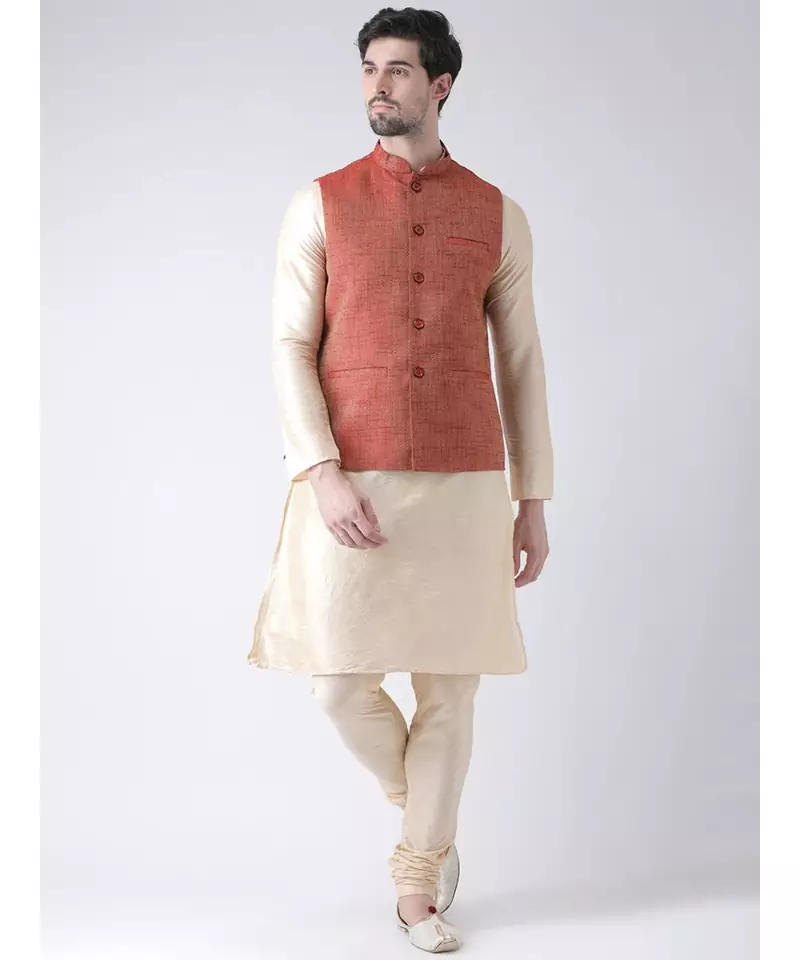 Men's Maroon Color Nehru Jacket with Kurta set