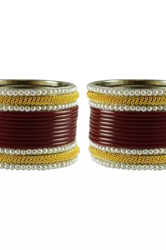 Maroon Color Acrylic And Brass Bangle