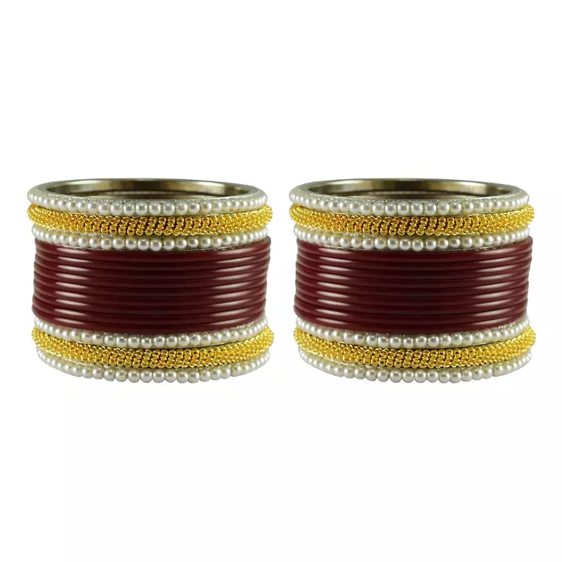 Maroon Color Acrylic And Brass Bangle