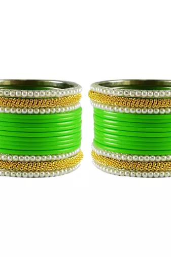 Light Green  Color Acrylic And Brass Bangle