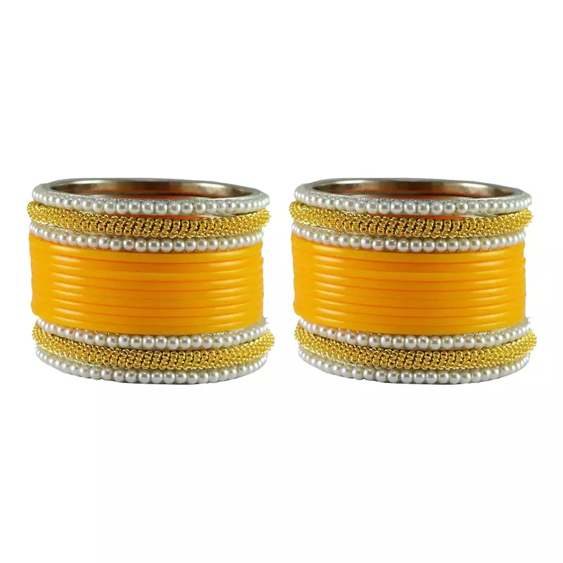 Yellow Color Acrylic And Brass Bangle