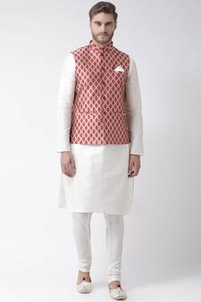 Men's Peach Color Nehru Jacket with Kurta set