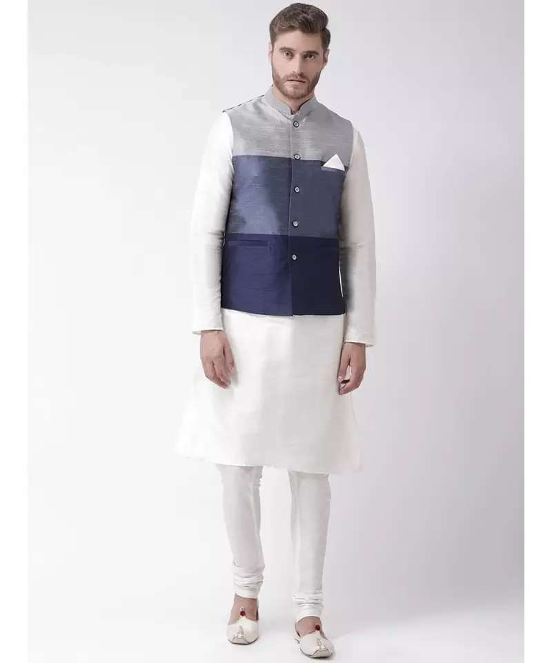 Men's Grey Color Nehru Jacket with Kurta set