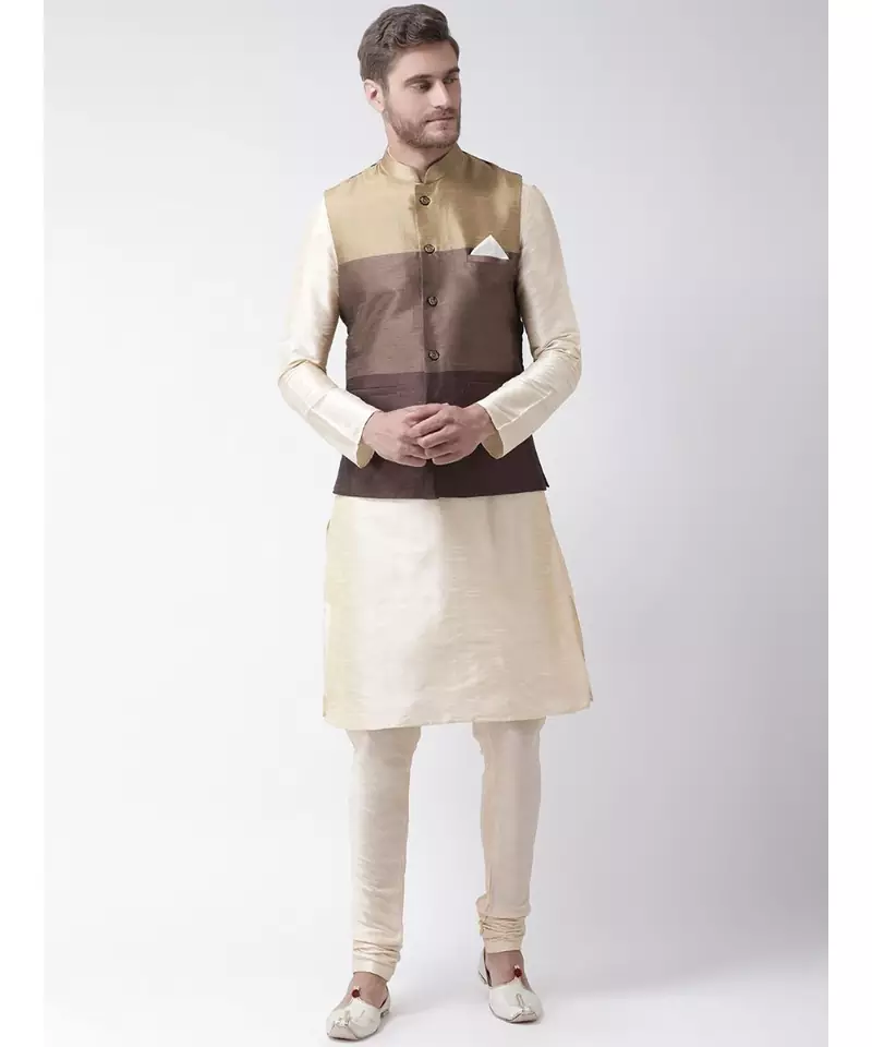 Men's Brown Color Nehru Jacket with Kurta set
