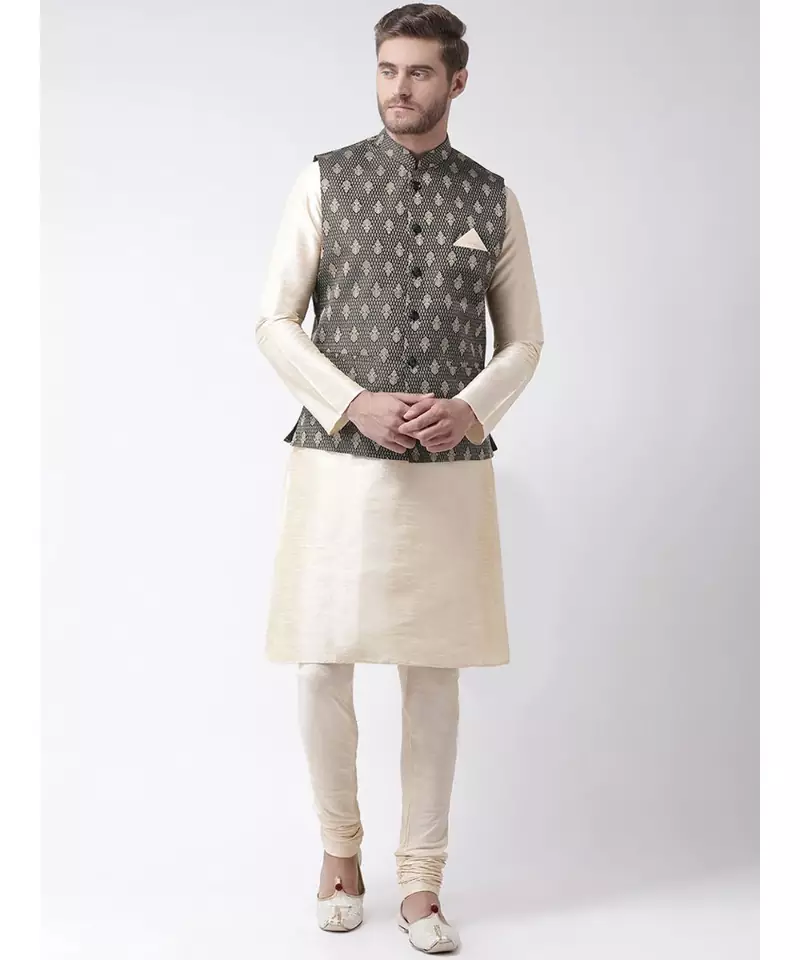 Men's Black Color Nehru Jacket with Kurta set